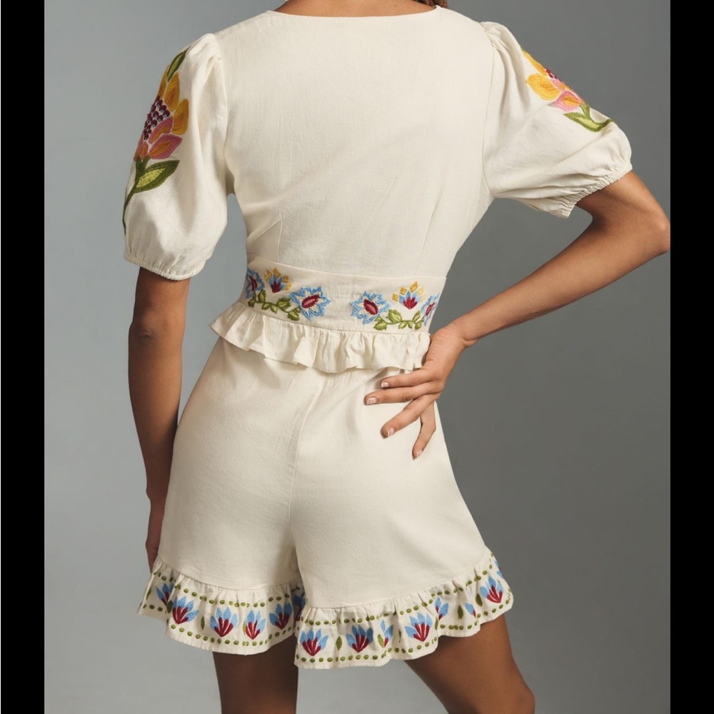 Farm Rio Embroidered Peplum Romper - Picture 3 of 6